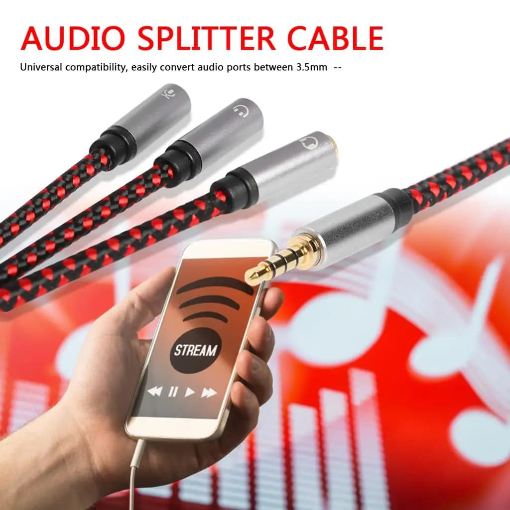 Headphone Cable 3.5mm Audio Jack Splitter Aluminum Alloy Wire Plug and Play Extension Adapter for Gaming Headset
