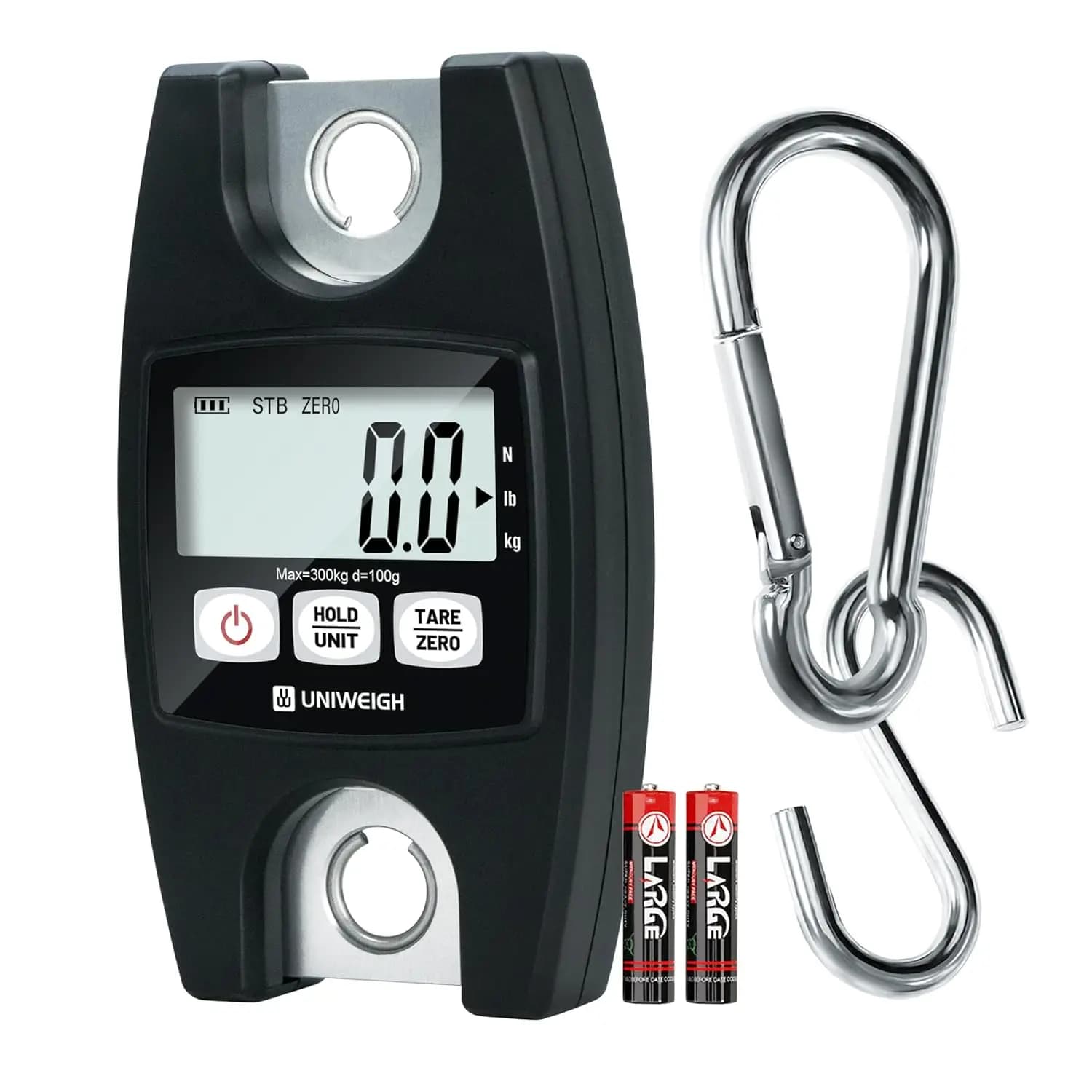 Bilancia Digitale Sospesa da 300kg/660lb con LCD, Funzioni Tara e Mantenimento del Peso per Bagagli, Pesca, Agricoltura - Nera