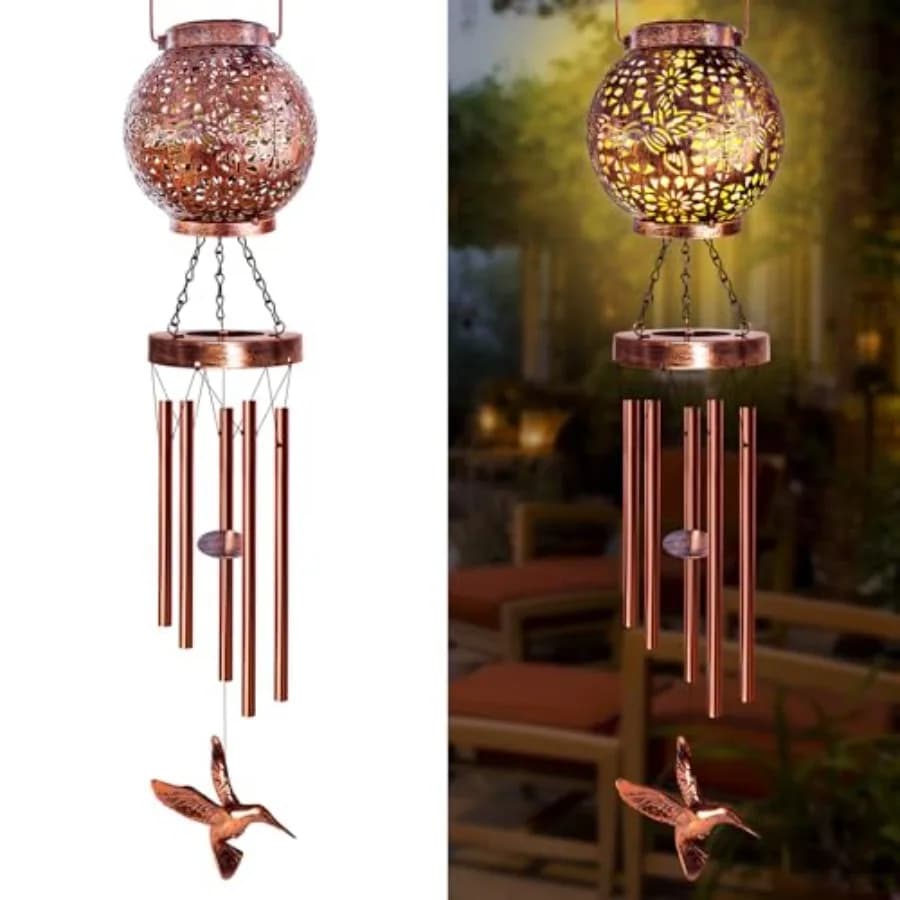 Wind Chimes for Outside, Windchimes Outdoors Hummingbird Gifts for Mom Women Grandma, Hanging Solar Lantern Solar Wind Chimes f