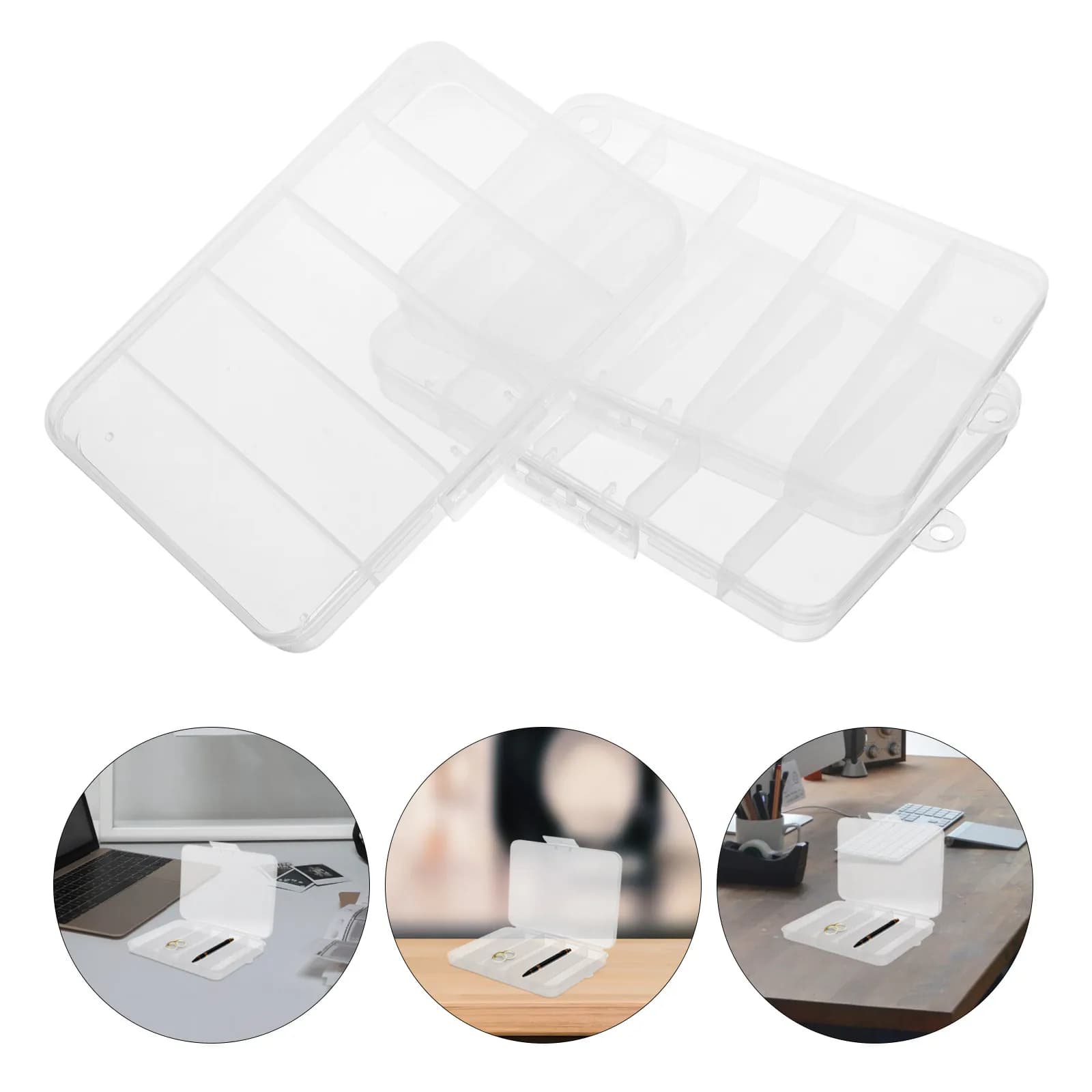 Set of 3 Transparent Plastic PP Storage Boxes, Organizer with Jewellery Parts, Earrings, Fishing Equipment, Craftsmanship
