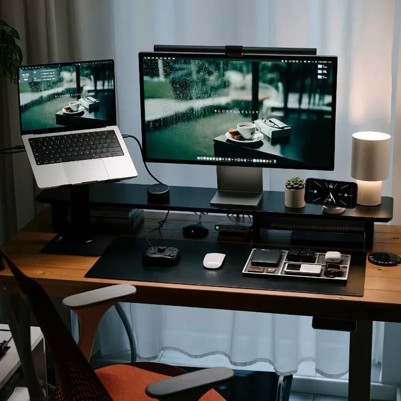Supporto Ergonomico per Monitor in Legno Massello di Noce Nero, Elevatore per Schermo del Computer, Organizzatore Multifunzionale da Scrivania