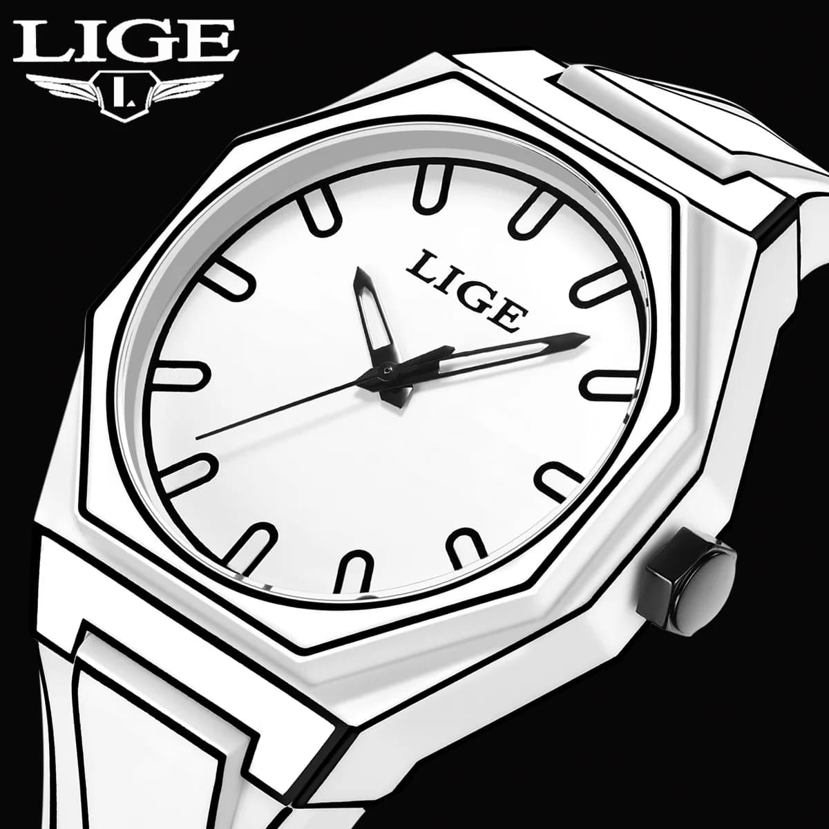 LIGE Orologio da polso da uomo di lusso Orologio da lavoro in silicone impermeabile per uomo Orologi al quarzo da uomo sportivi in resina bianca Casual Reloj Hombre