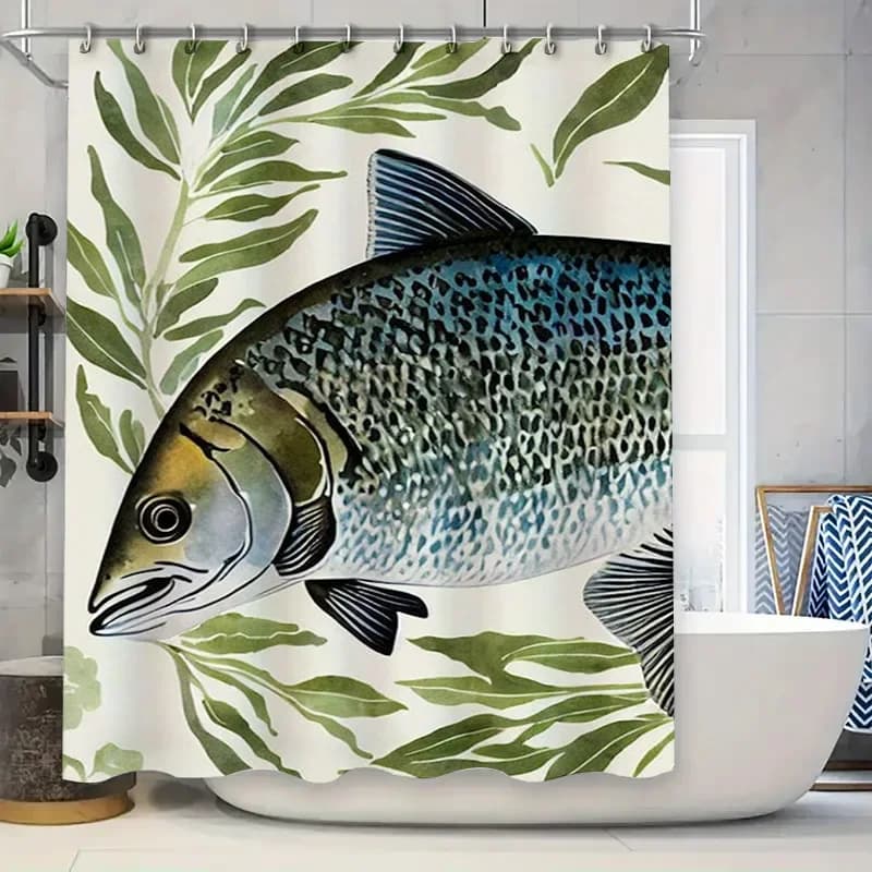Tenda da doccia Bluefish Piante verdi Decorazione domestica impermeabile Decorazione per il bagno Stampata in 3D disponibile
