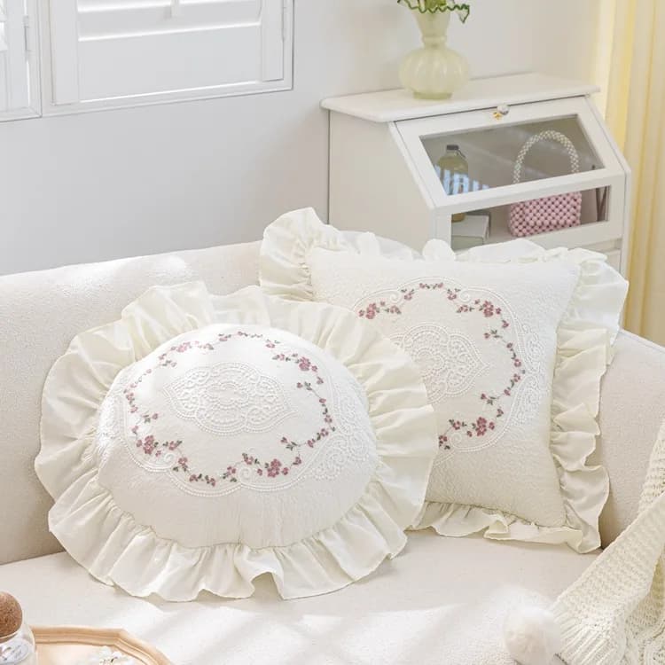 1pc Fodera per cuscino in pizzo Design con volant Fodera per cuscino quadrata rotonda Decorazione della stanza per divano Soggiorno Camera da letto Federa 45*45