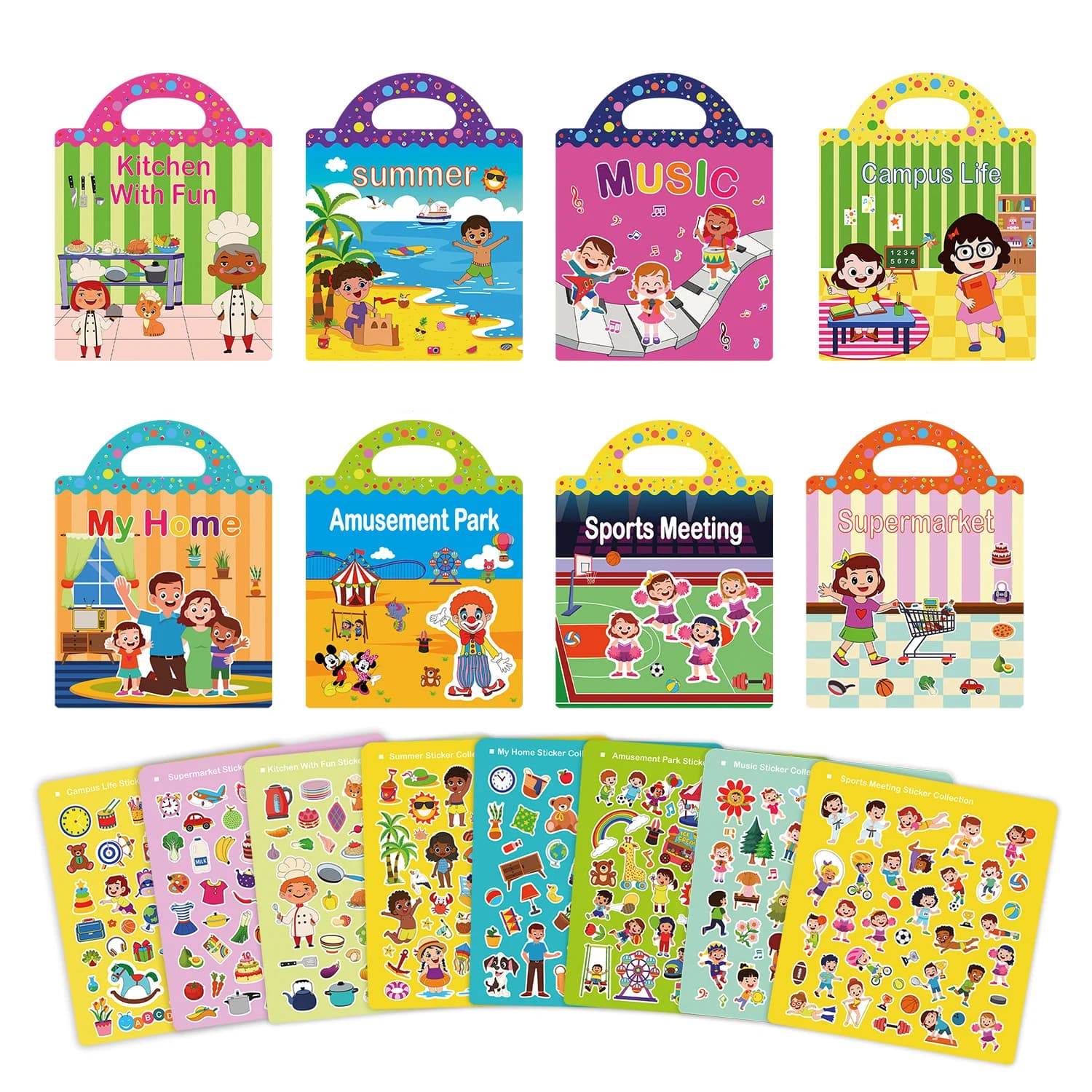 Reusable adhesive stickers for campus life scenes for kids stickers for first education games learning books cognitive toys for children