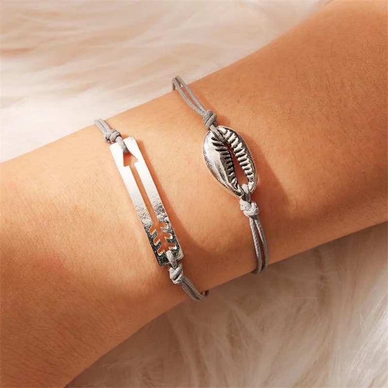 2 pz/set Boho Shell Braccialetto Semplice Tessuto Corda di Cotone Freccia Conch Bracciali e Braccialetti Per Le Donne Fatti A Mano Spiaggia Gioielli Regali