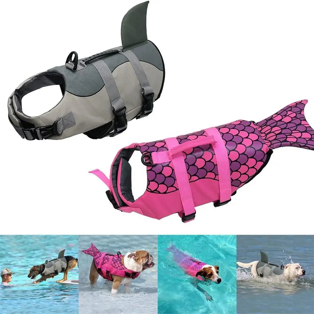Pet Dog giubbotto di salvataggio gilet vestiti giubbotto di salvataggio collare imbracatura cane da compagnia nuoto costumi da bagno estivi sirena squalo