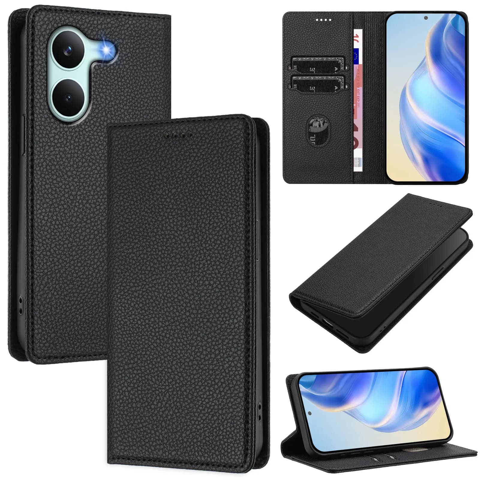 Custodia in pelle con blocco RFID per Xiaomi Poco X8 Pro/X8 Pro Max, X7, X6 Neo, X5, X4, X3 Pro GT - Cover magnetica a portafoglio con slot per carte