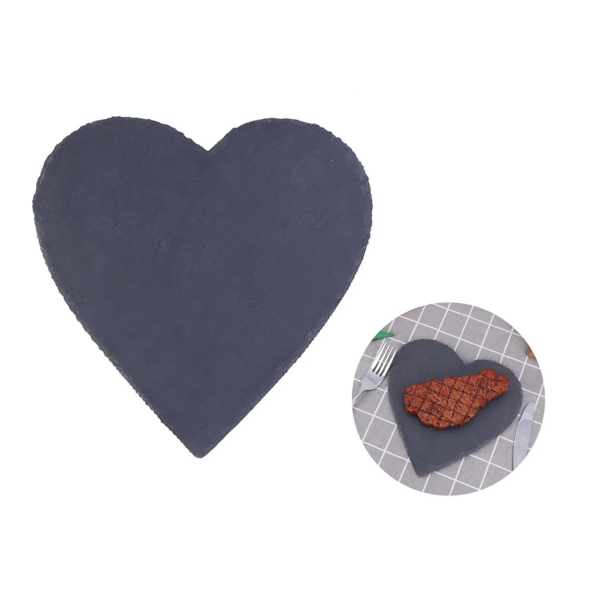 Natural Plate 20Cm Heart-Shaped Black Stone Tray for Cake Sushi Barbecue Cake Pizza Fruit Tray Health Safety