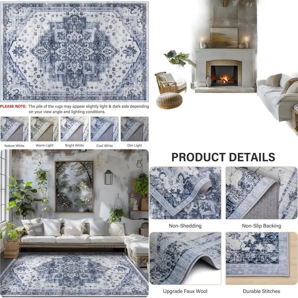 Tappeto grande con medaglione Boho 9x12, morbido e lavabile, antiscivolo, antiscivolo, antismarrimento, tappeto sottile per soggiorno, camera da letto, sala da pranzo