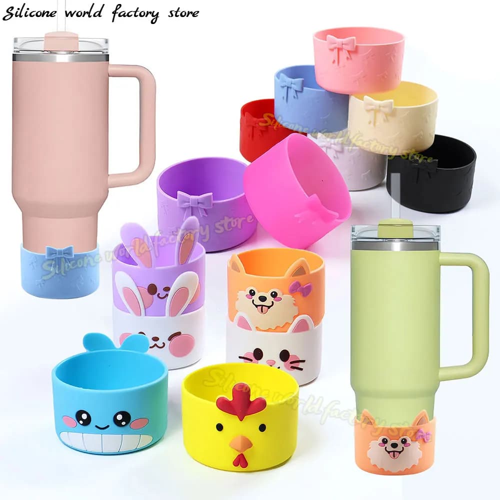 Copertura in silicone per il fondo della tazza Stanley da 40 oz, con disegno di animale a cartoni animati, SW 7,5 cm, protezione antiscivolo per bottiglie d'acqua.