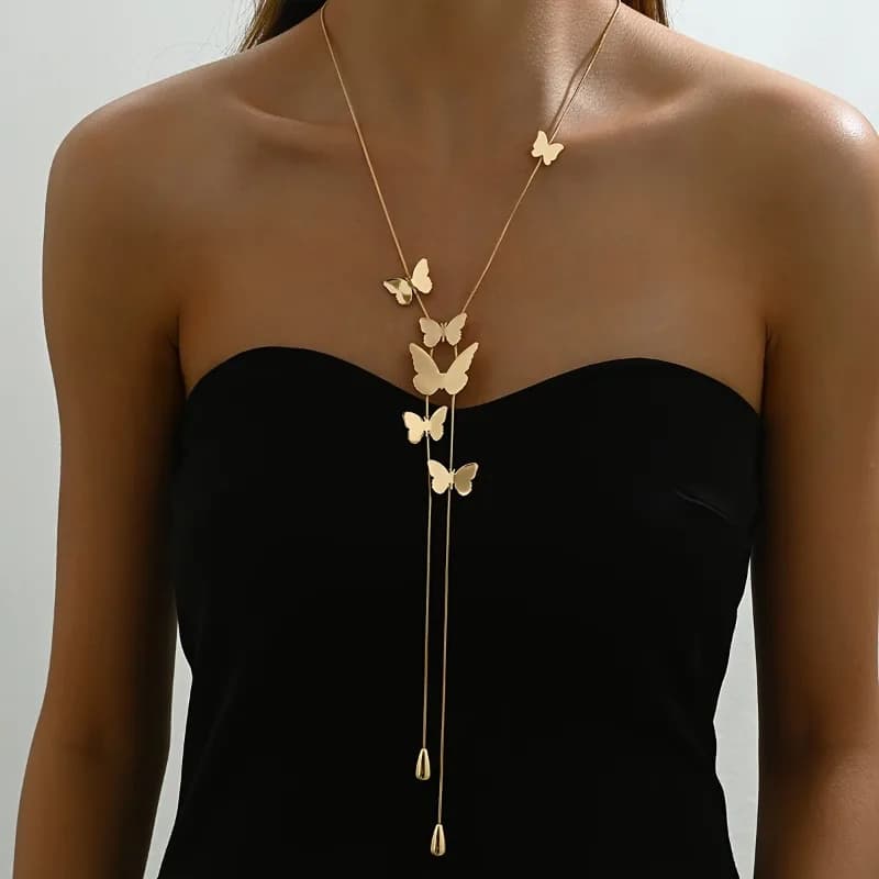 1pc elegante collana a Y con farfalla dorata lunga catena maglione con delicata collana con ciondoli a farfalla per donna