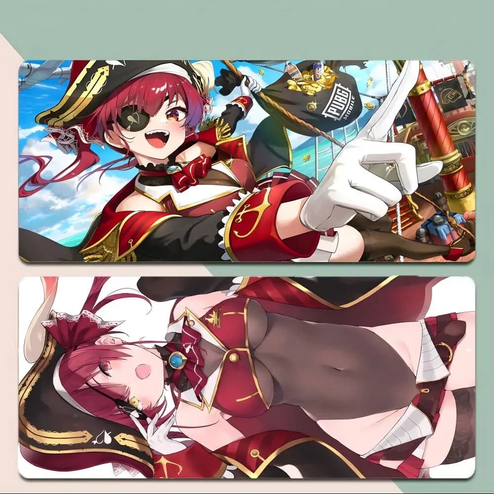 Tappetino per mouse vtuber energetic H-Houshou Marine, tappetino per mouse da gioco con bordi cuciti spessi, tappetino da scrivania grande antiscivolo