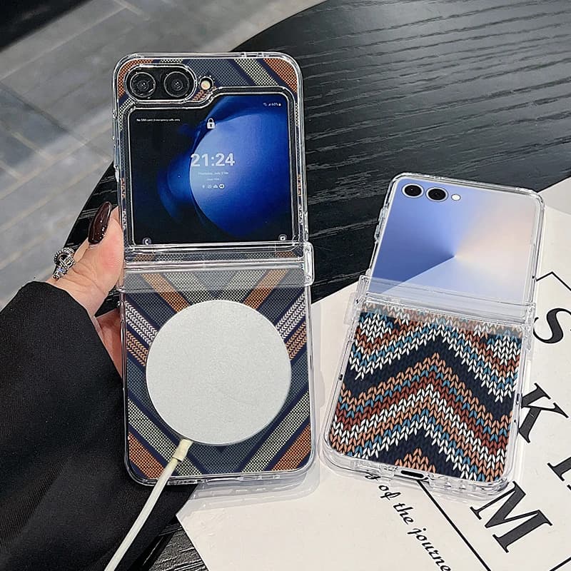 Custodia per telefono con motivo a trama magnetica per Samsung Galaxy Z Flip 7 FE 7 6 5 4 Flip7 Flip6 Flip5, cover rigida posteriore compatibile con MagSafe