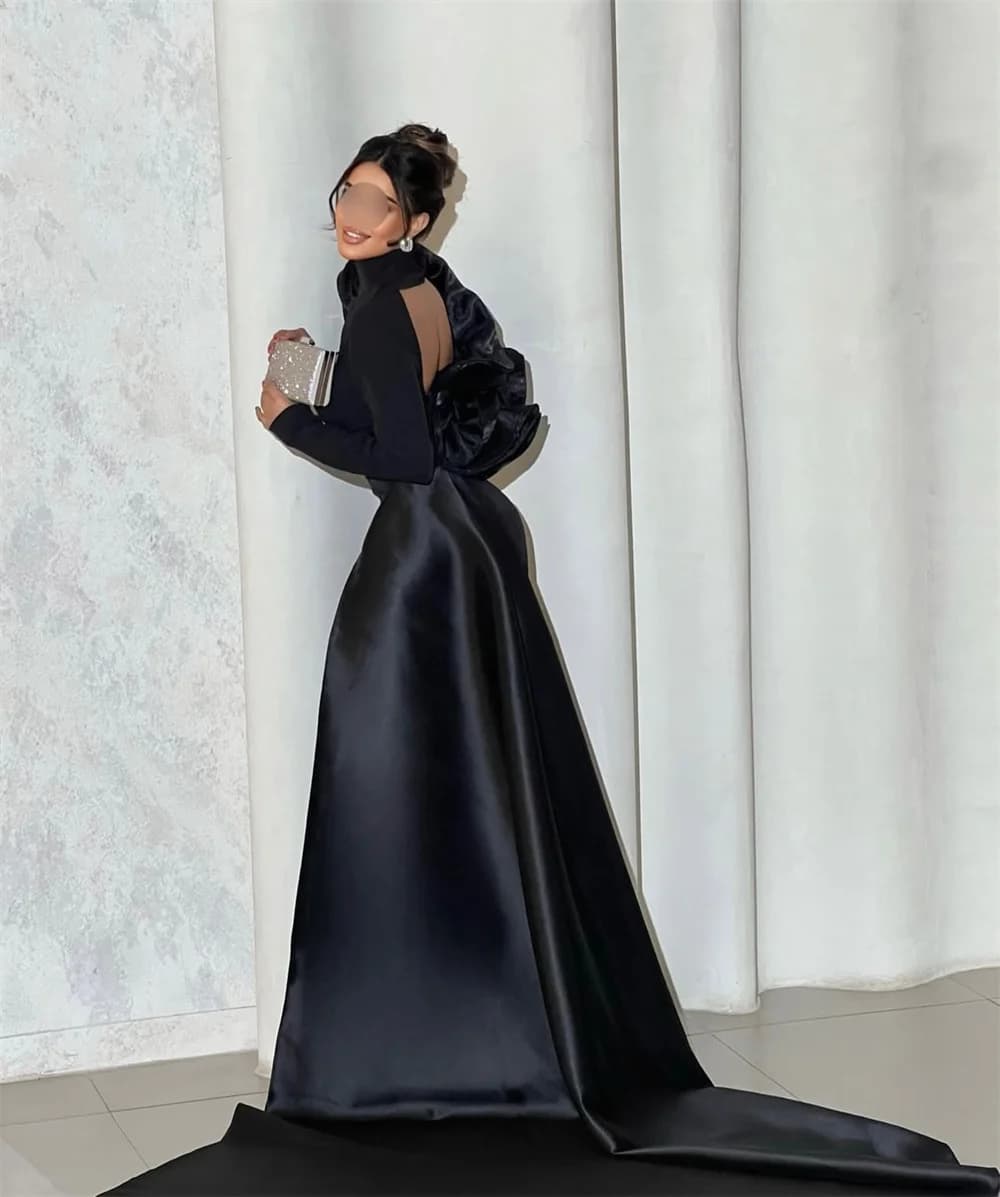 Contessa Custom evening dress A-Line Court Train Prom Dresses Long SleeveBackless Vestidos De Noche High Waist Formal Evening