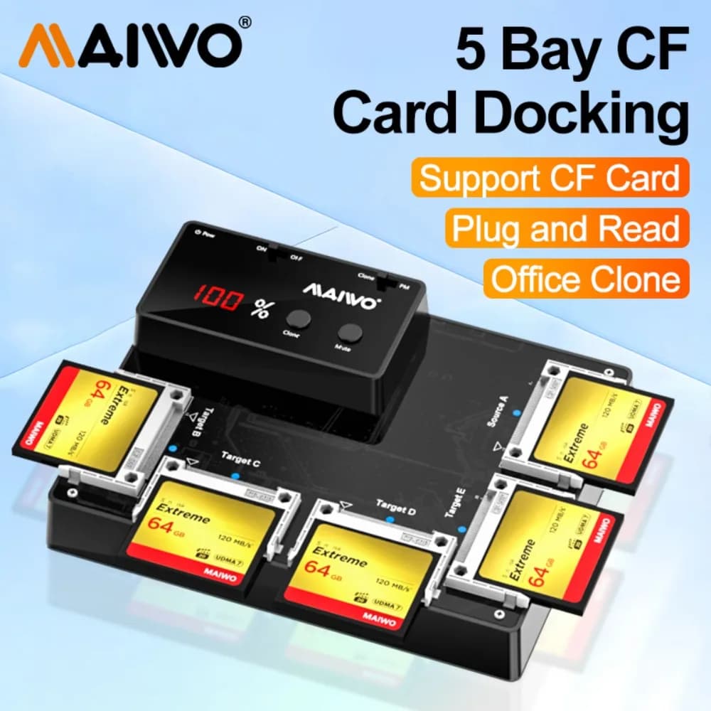MAIWO 5 Bay CF Card Reader with Offline Clone Memory CF Card Docking Station cf Card to USB 3.0 Adapter for Desktop Pc Laptop