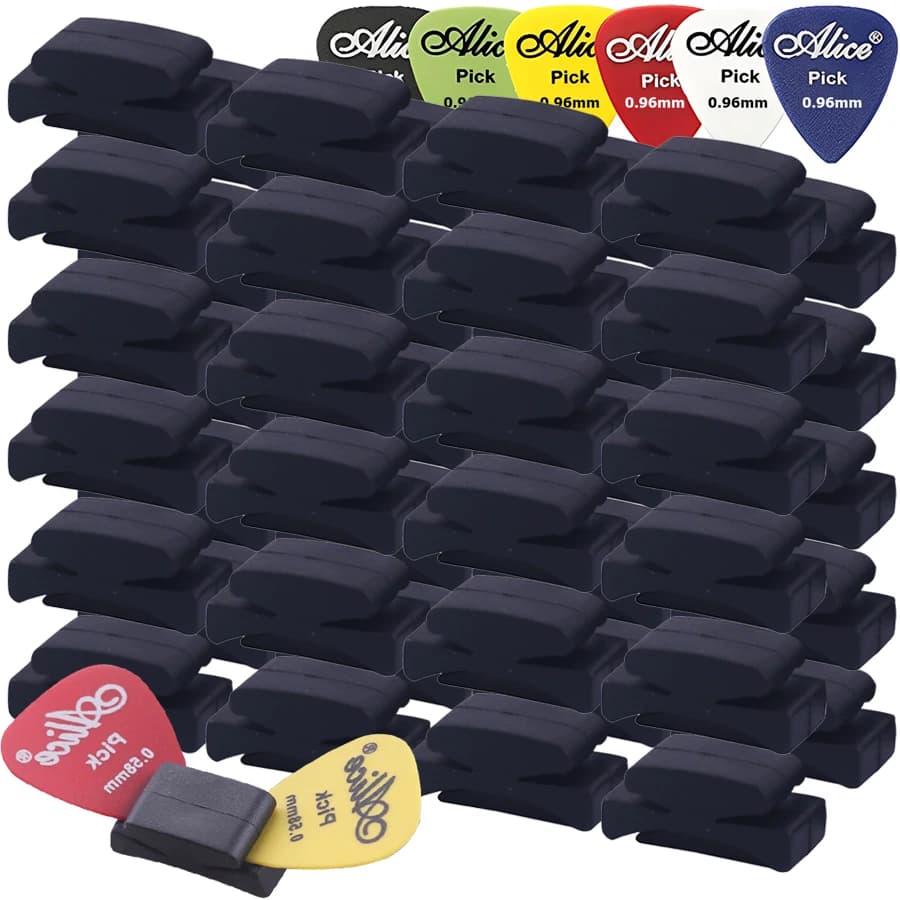 Set di Clip Portatili per Plettri - 5 Clip per Plettri e 5 Plettri Colorati - Pratico Strumento per Conservazione e Performance - Accessori per Chitarra