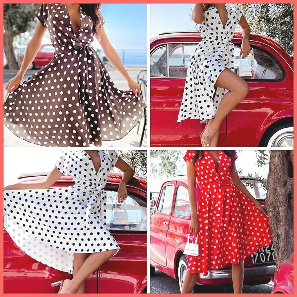 Vintage Dress in Pois Harajuku Style, Sexy Dress with V Neckline and Women's Laces, Elegant Summer Dress (78 Characters)