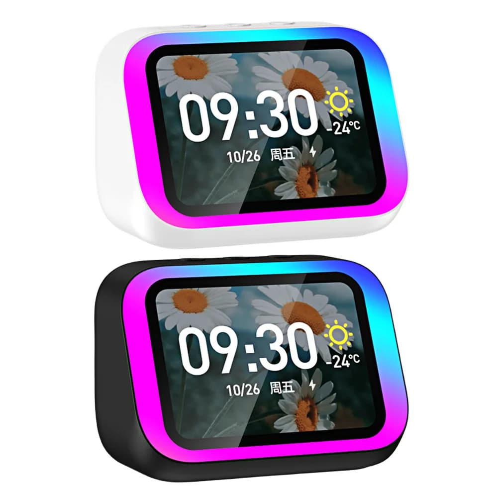 Smart Speaker Voice Assistant Portable BT Speaker Alarm Clock Home Speaker with RGB Lights for Bedroom Living Room