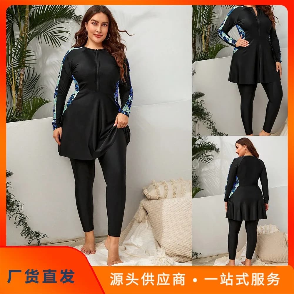 Costume da bagno donna 2026 Tankini a maniche lunghe, top modellante taglie forti, nero tinta unita, due pezzi