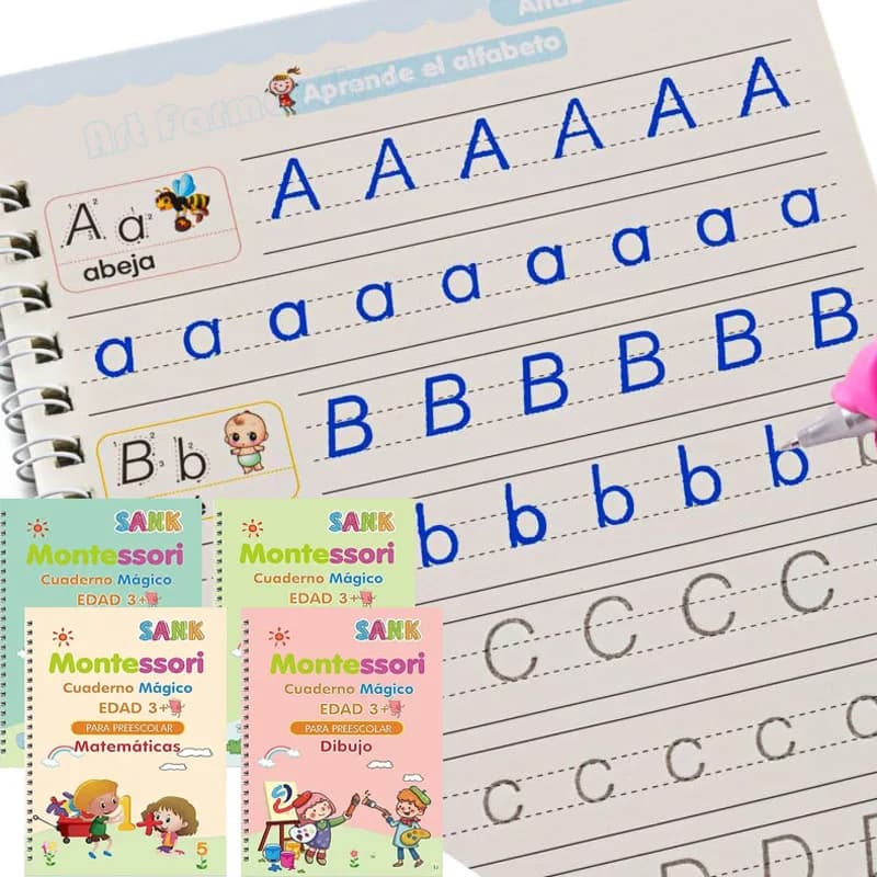 4 Books/set Notebook Spanish Sketchbook Montessori Calligraphy Magic Book Copybook Children's Kid Handwriting Early Learn