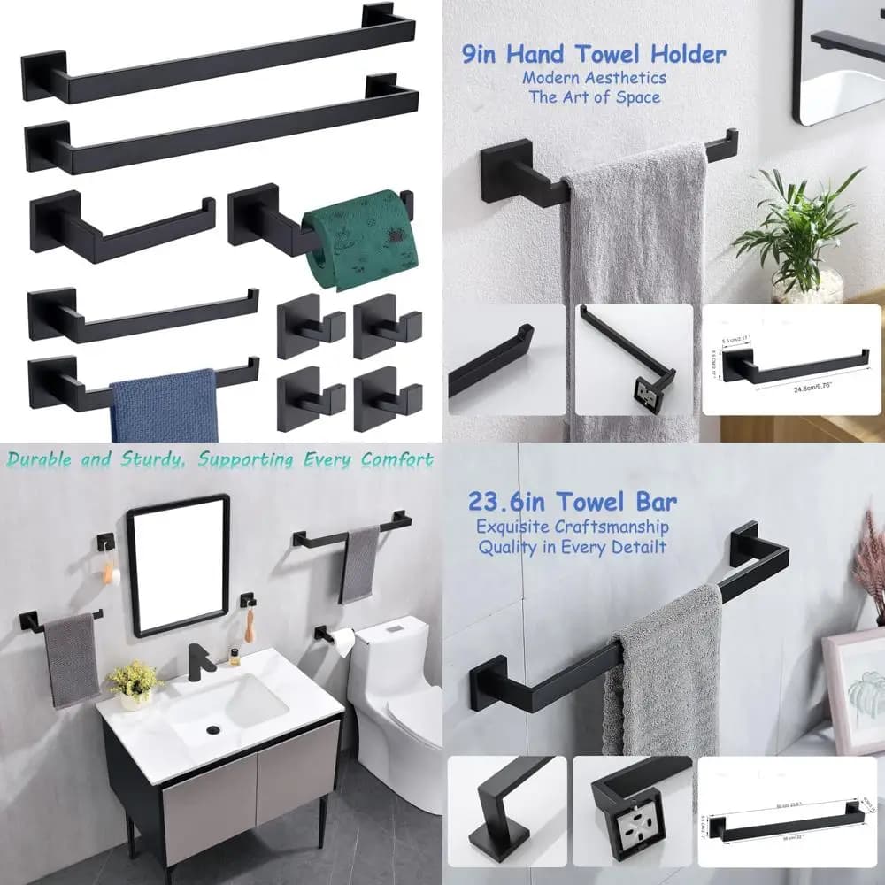 Set portasciugamani da 10 pezzi nero opaco Accessori da bagno in acciaio inossidabile SUS304 con 2 portasciugamani 24 e 2 ganci portasciugamani