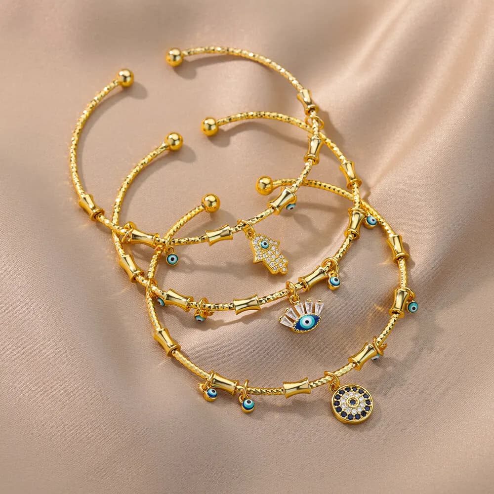 Bracciale mano malocchio per donna Set di braccialetti con zirconi in acciaio inossidabile Gioielli turchi di lusso per feste pulsaras bijoux femme