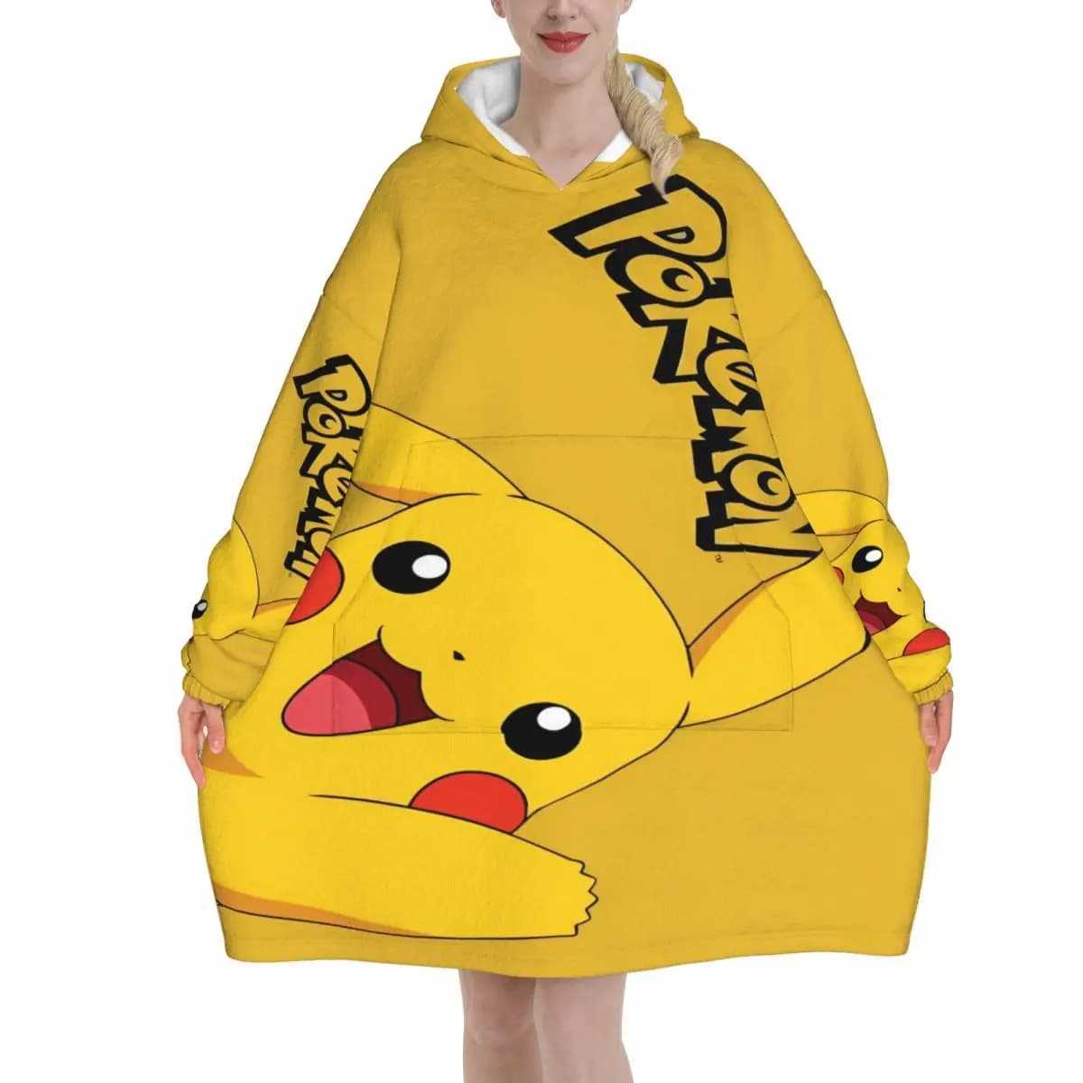 Pokemoned Pikachus Blanket Hoodie Wearable Blanket Large with Pocket Warm Sleeping Bag Soft Cozy Onesie