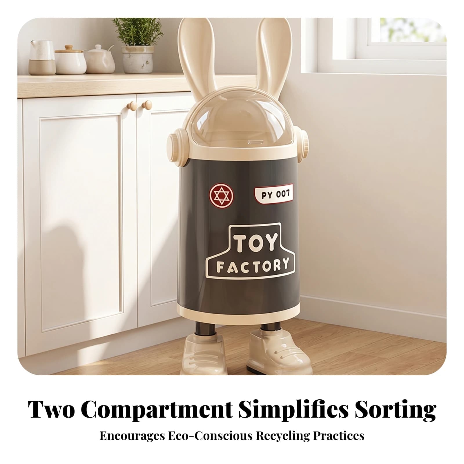 Bunny Ears Trash Can Smiling Face Rabbit Trash Can Decorative Bin Translucent Lid Waste Basket Cute Design for Home, Living Room