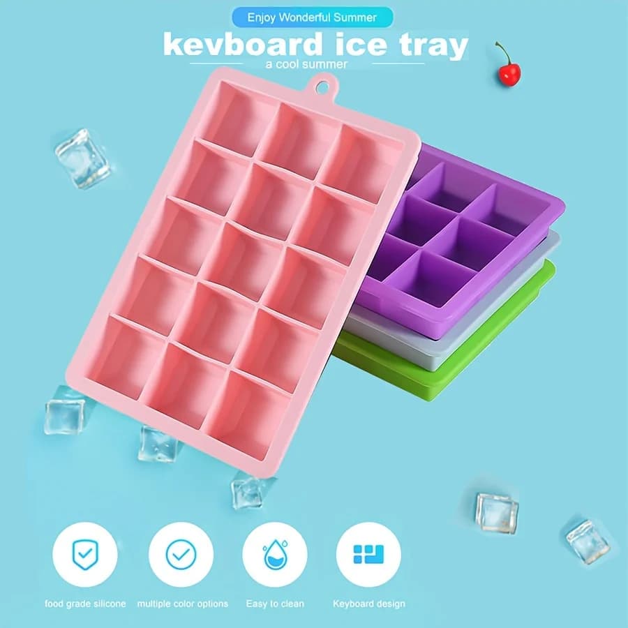 Stampo per Cubetti di Ghiaccio in Silicone con 15 Scomparti, Vassoio Quadrato con Coperchio, Stampo per Ghiaccio per Vino, Utensili da Bar e Cucina, Cubetti per Whisky e Cocktail