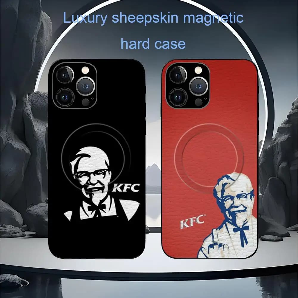 K-KFC chicken Brand design Phone Case For iPhone 17 16 15 14 13 12 11 Plus Pro Max High-end Luxury Magsafe Sheepskin