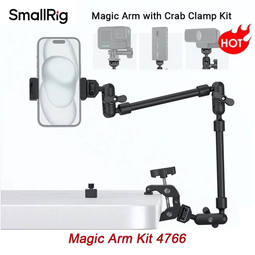 SmallRig table shooting magic arm with crab clamp kit, adjustable magic arm for smartphones, webcams and action cam 4766