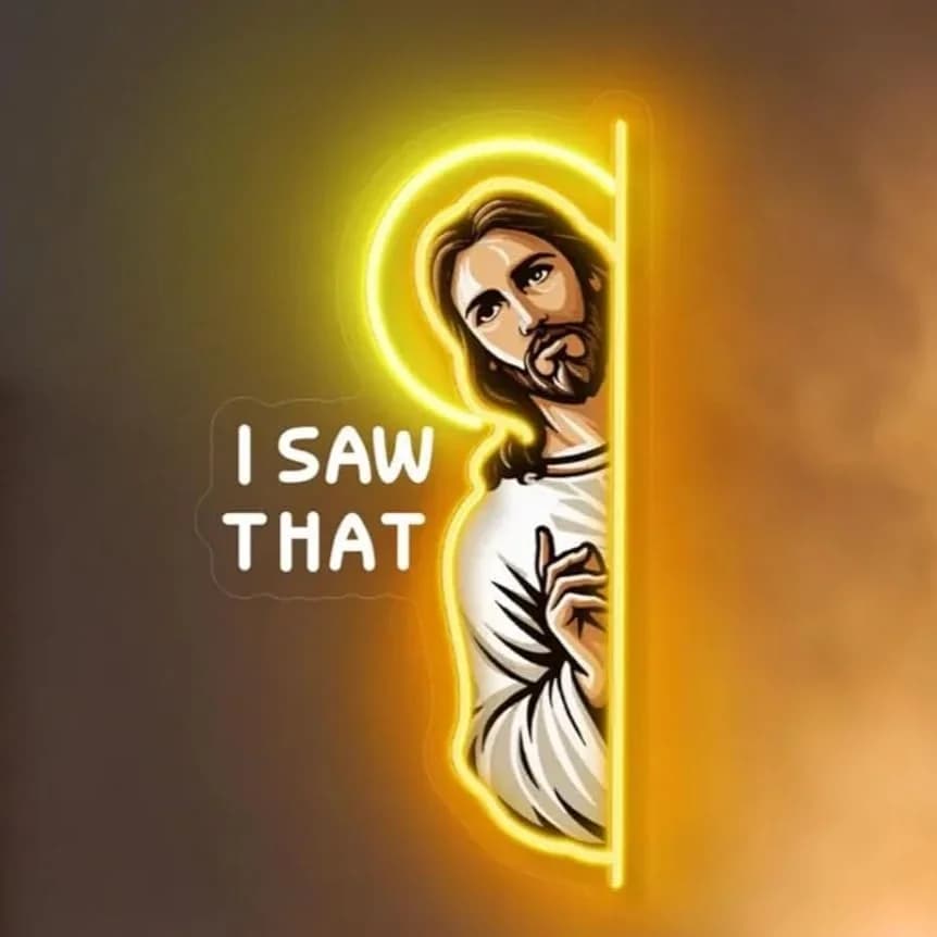 Insegna LED Neon 'Jesus' con Scritta 'I Saw That', Luce al Neon per Camera da Letto, Bar, Ristorante, Festa, Hotel, Decorazione Cristiana Religiosa, USB Dimmerabile