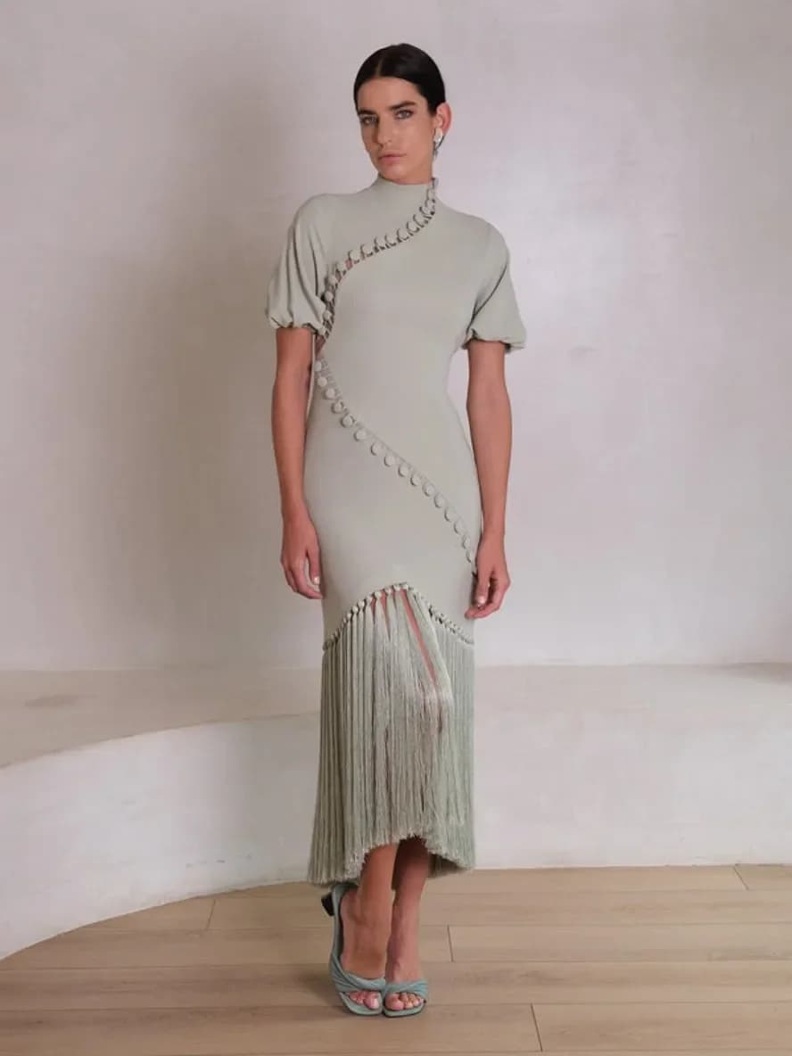 Customized Saudi Arabia Short Sleeves Women Evening Dresses High Neck Prom Dresses Buttons Tassels Robe Cocktail Party Dress