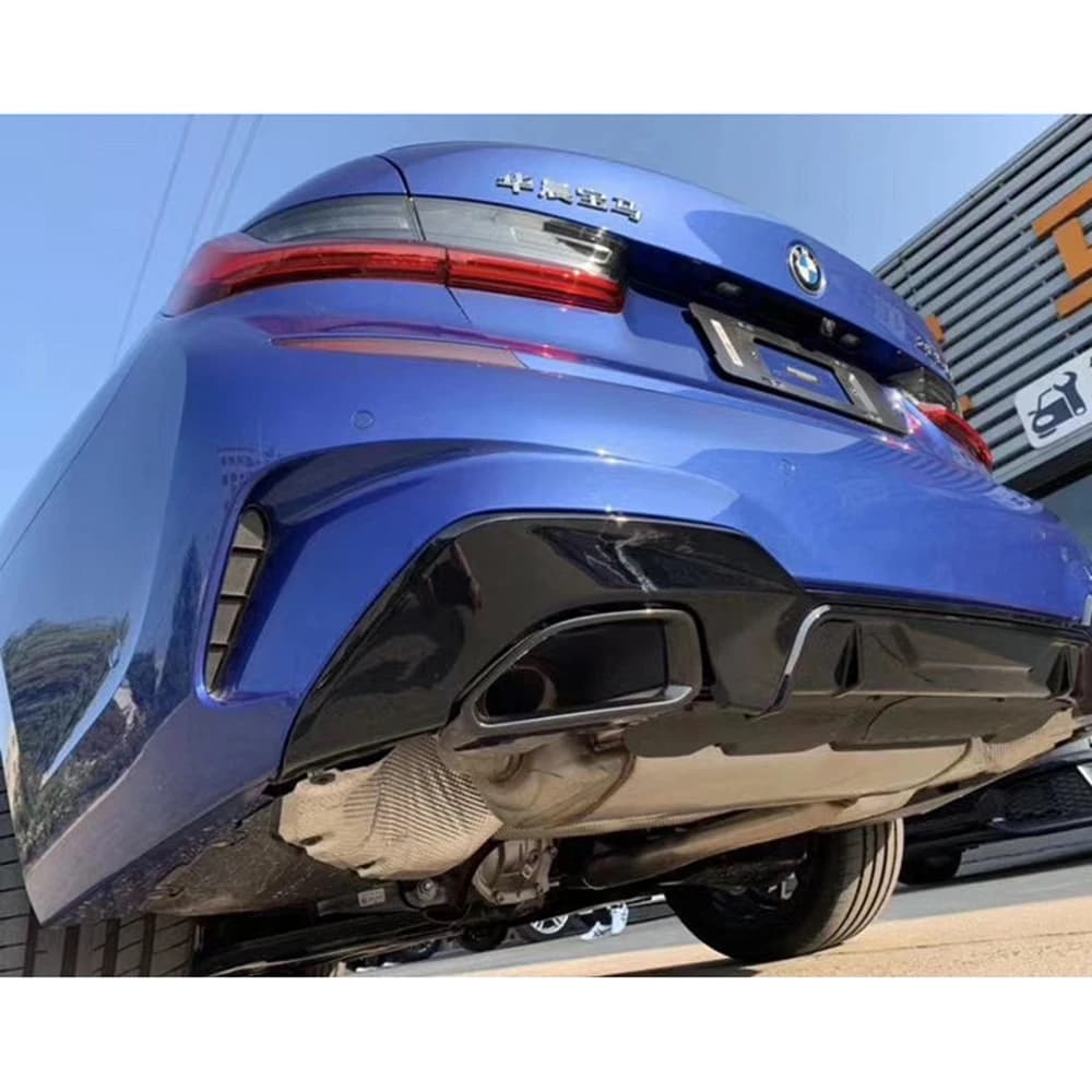 FOR BMW G20 G28 M Sport 2019 2020 Glossy black car square/round exhaust port rear bumper diffuser lip spoiler separator