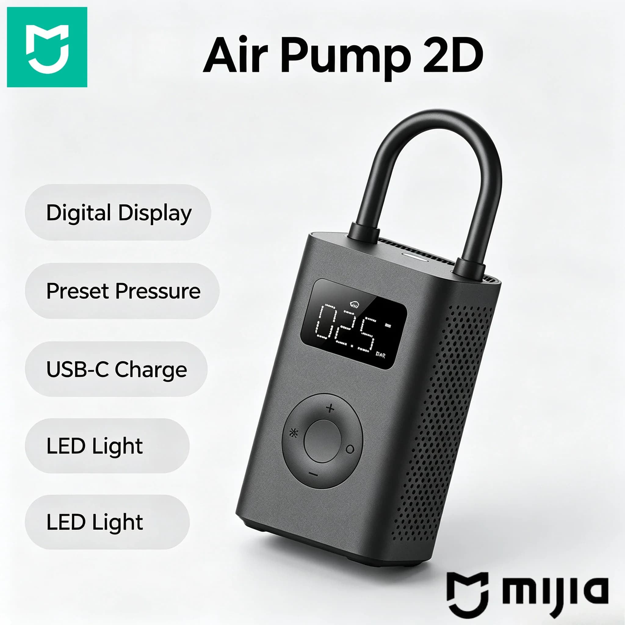 Mijia Portable Air Pump 2D Digital Tire Inflator USB Rechargeable Electric Air Compressor for Car Bike Motorcycle Ball Inflation
