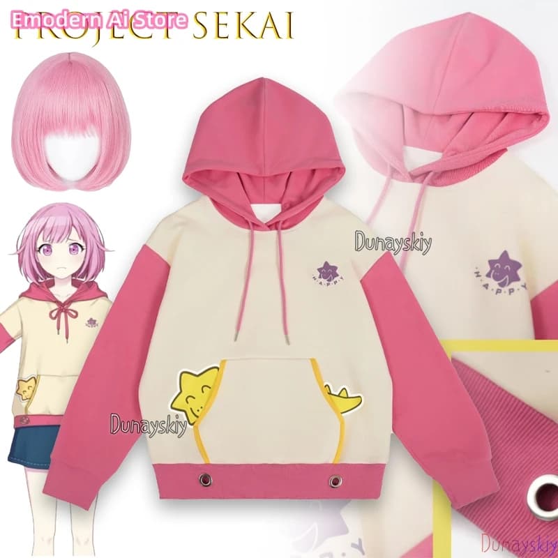 Project Sekai Anime Otori Emu Casual Hoodie Dress Cosplay Dress for Women Halloween Carnival Party Pink Game Uniforms