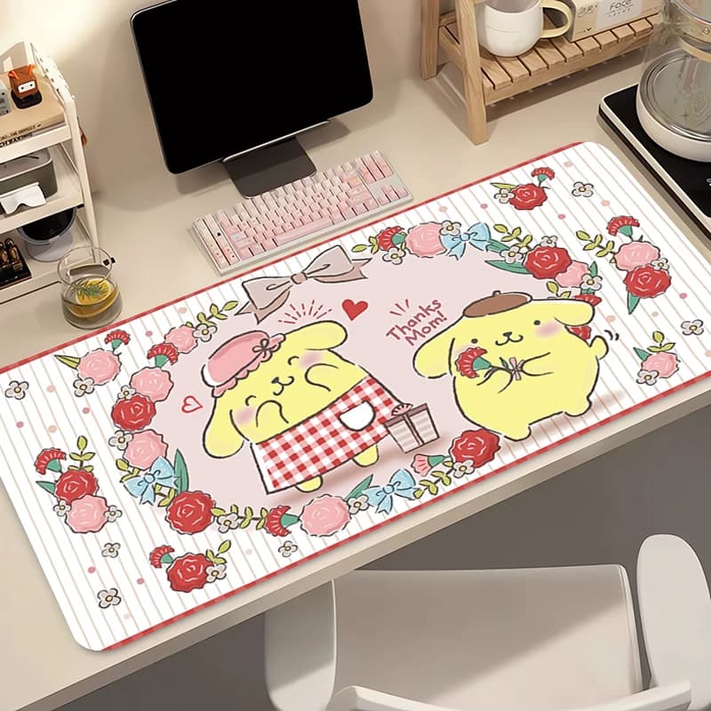 Tappetino per mouse da ufficio Pompompurin Anime Accessori da gioco Mousepad Gamer XXL Completo Tappetino per tastiera per computer Tappetino da scrivania Varmilo