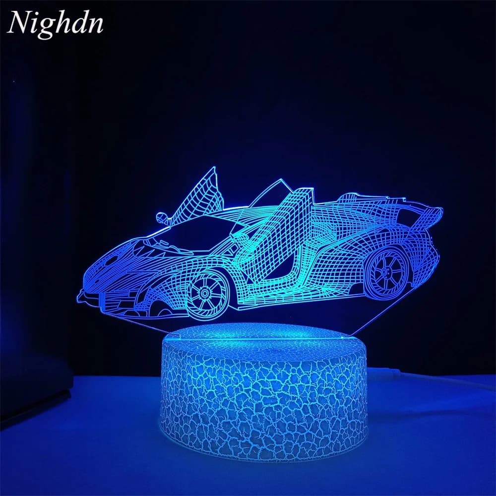 Luce notturna per auto da corsa per ragazzi Lampada da illusione 3D a LED 16 colori Decorazione camera da letto remota Lampada da comodino Regalo di compleanno di Natale per bambini