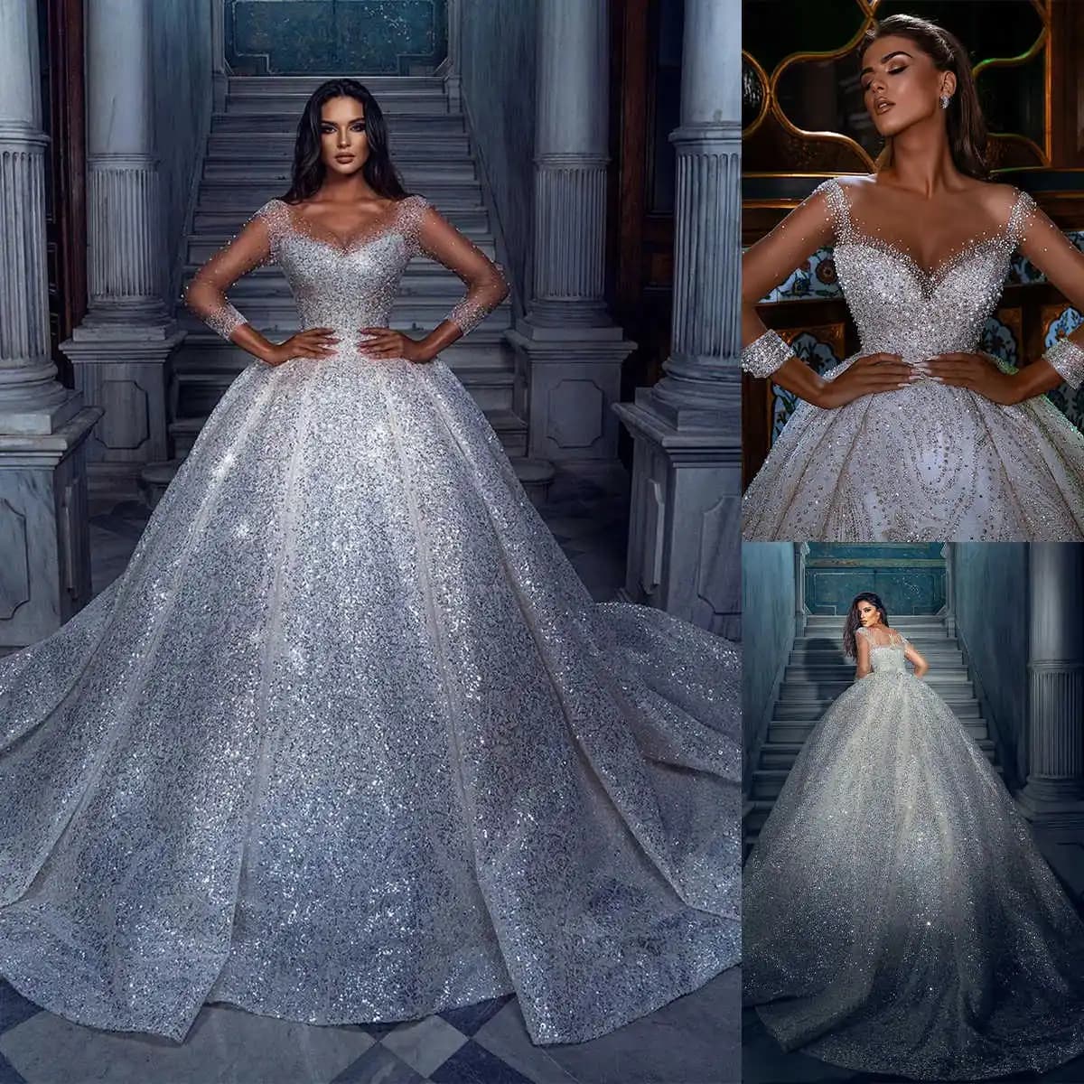 Abiti da sposa scintillanti con cristalli di pizzo avanzati che bordano abiti da sposa di grandi dimensioni personalizzate abiti da sposa di colore