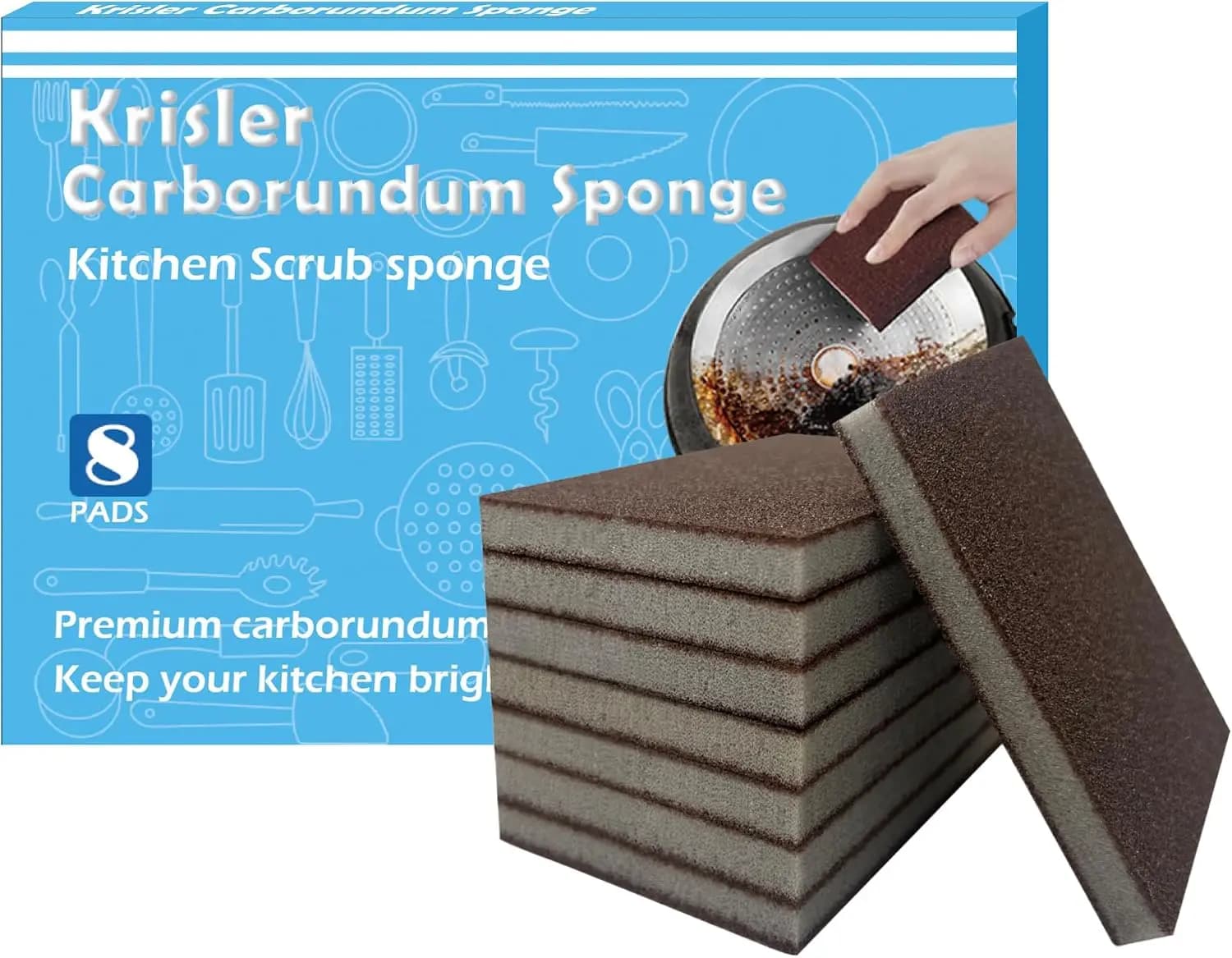Carborundum Nano Emery Sponges - Pot Clean Brush Rust Eraser Grit Scouring Pads, Kitchen Cleaning Tool 8pc