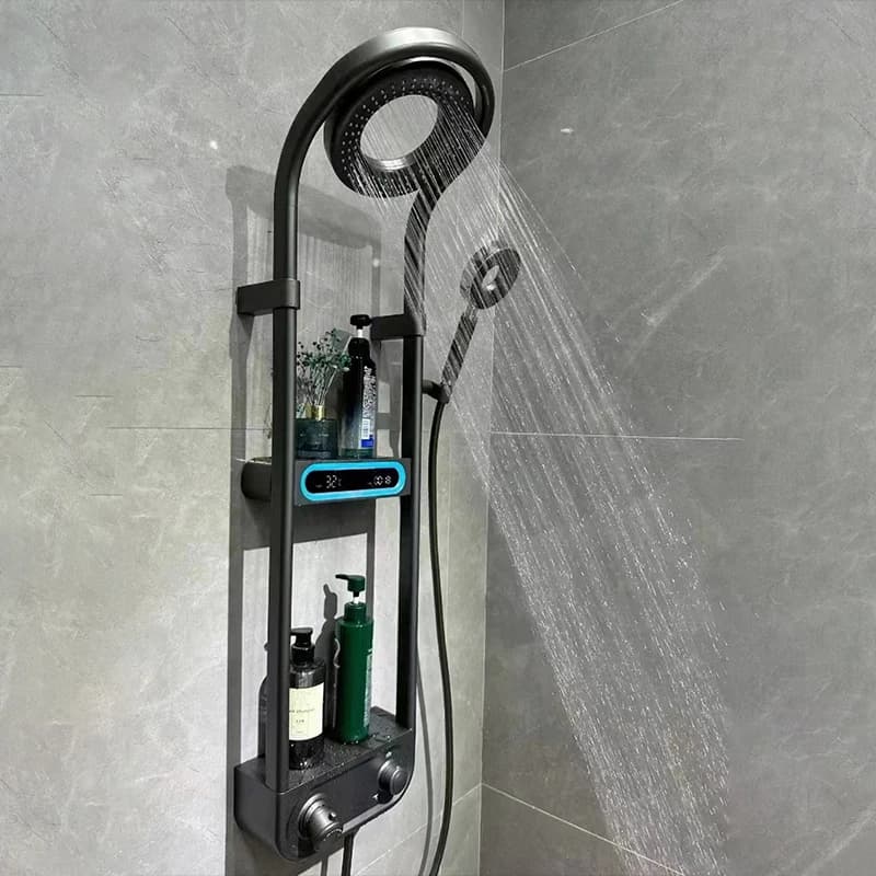 Set di pannelli doccia a pioggia SPA moderni a temperatura costante montati a parete con portaoggetti Sistema doccia a ciambelle per bagno con display intelligente
