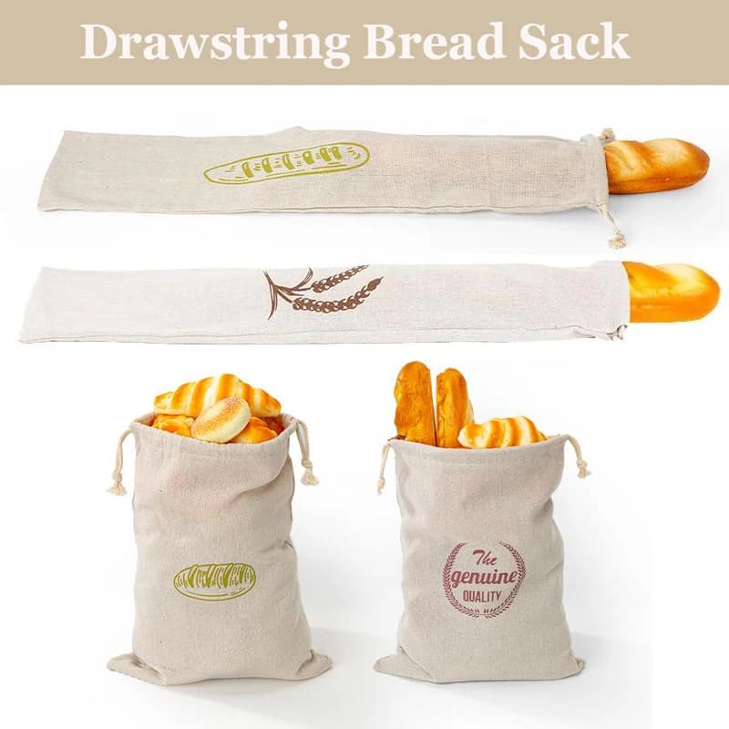Borsa per la conservazione del pane con bastoncini francesi - Borsa per il pane riutilizzabile in lino rustico Sacco per il pane grande con coulisse per panetteria