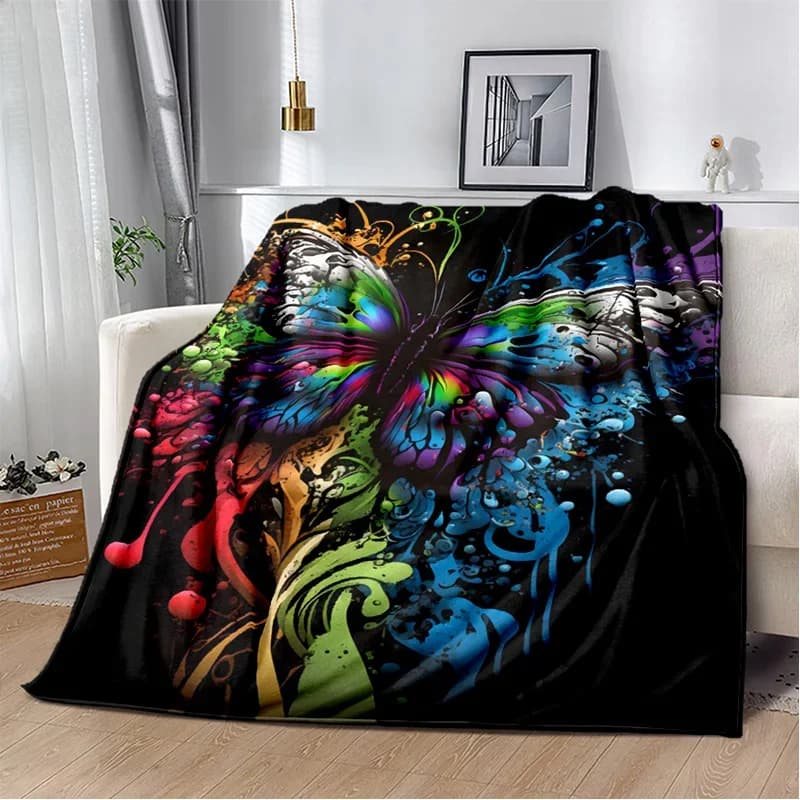 Coperta fantasia con fiori e farfalle, morbida coperta per la casa, soggiorno, camera da letto, letto, divano, picnic, viaggi, ufficio