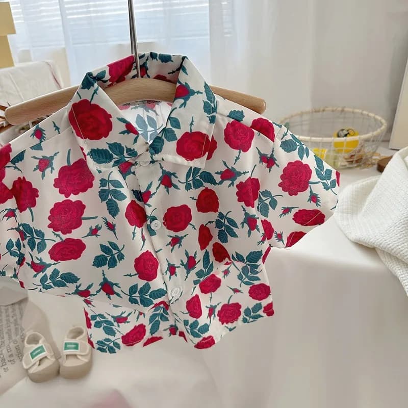 2024 Kids Boys Set Clothes Floral Pattern Baby Boy Shirt + Short 2pcs Outfits Summer Party Birthday Handsome Tops Suit