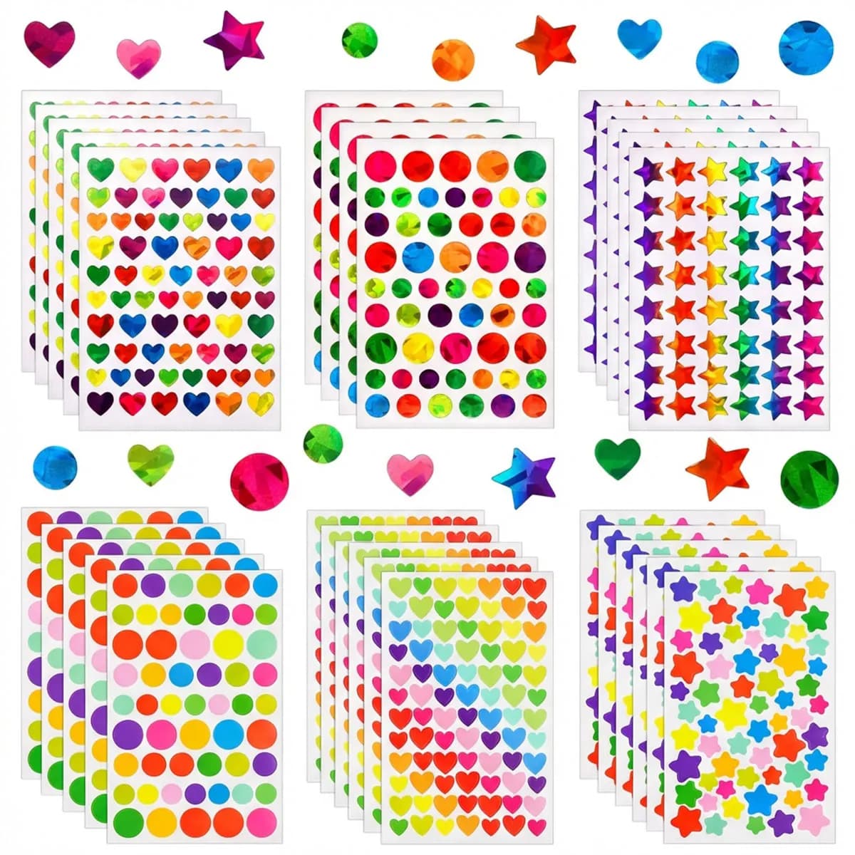 Sparkly Holographic Reward Sticker Set Round Dot Heart Star Student Shiny Glitter Foil Behavior Reward Chart Scrapbook Decals