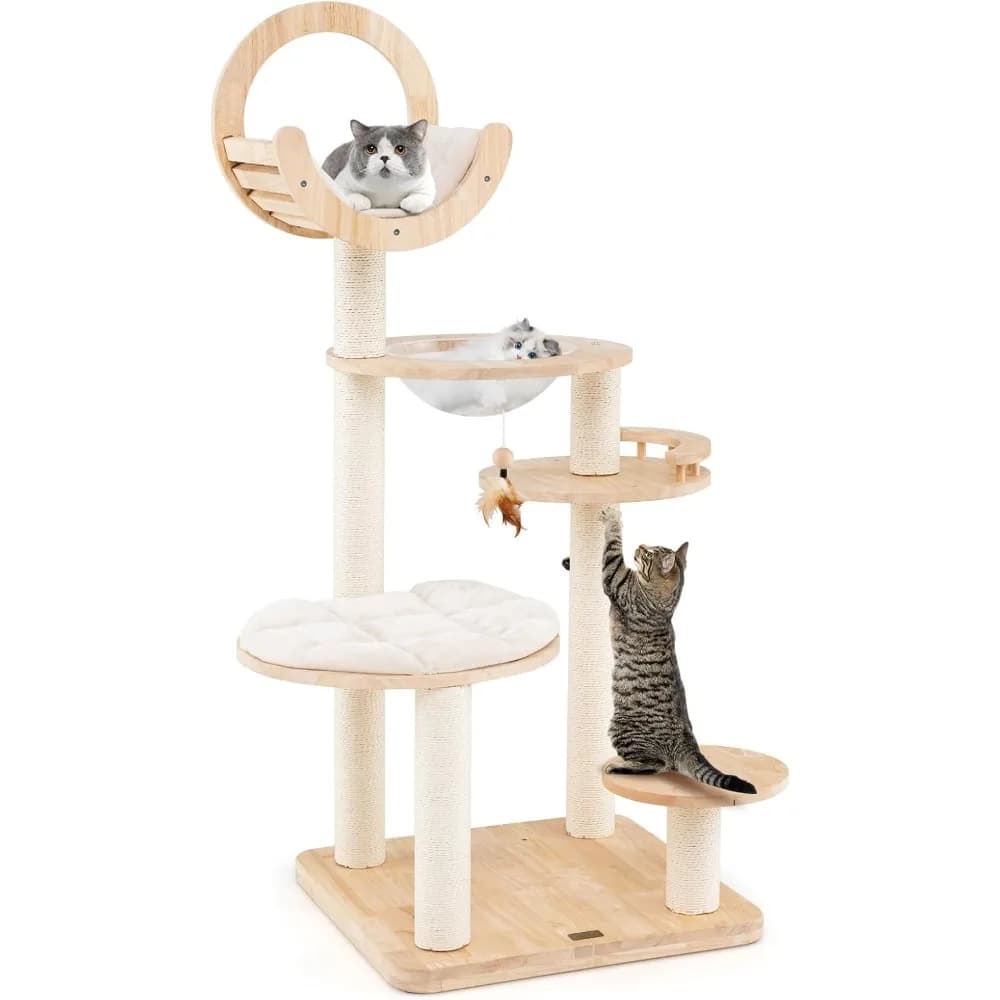PETSITE Albero per gatti in legno alto 57 pollici, torre per gatti multilivello con tiragraffi, letto per capsule spaziale, piattaforma imbottita e sospensione