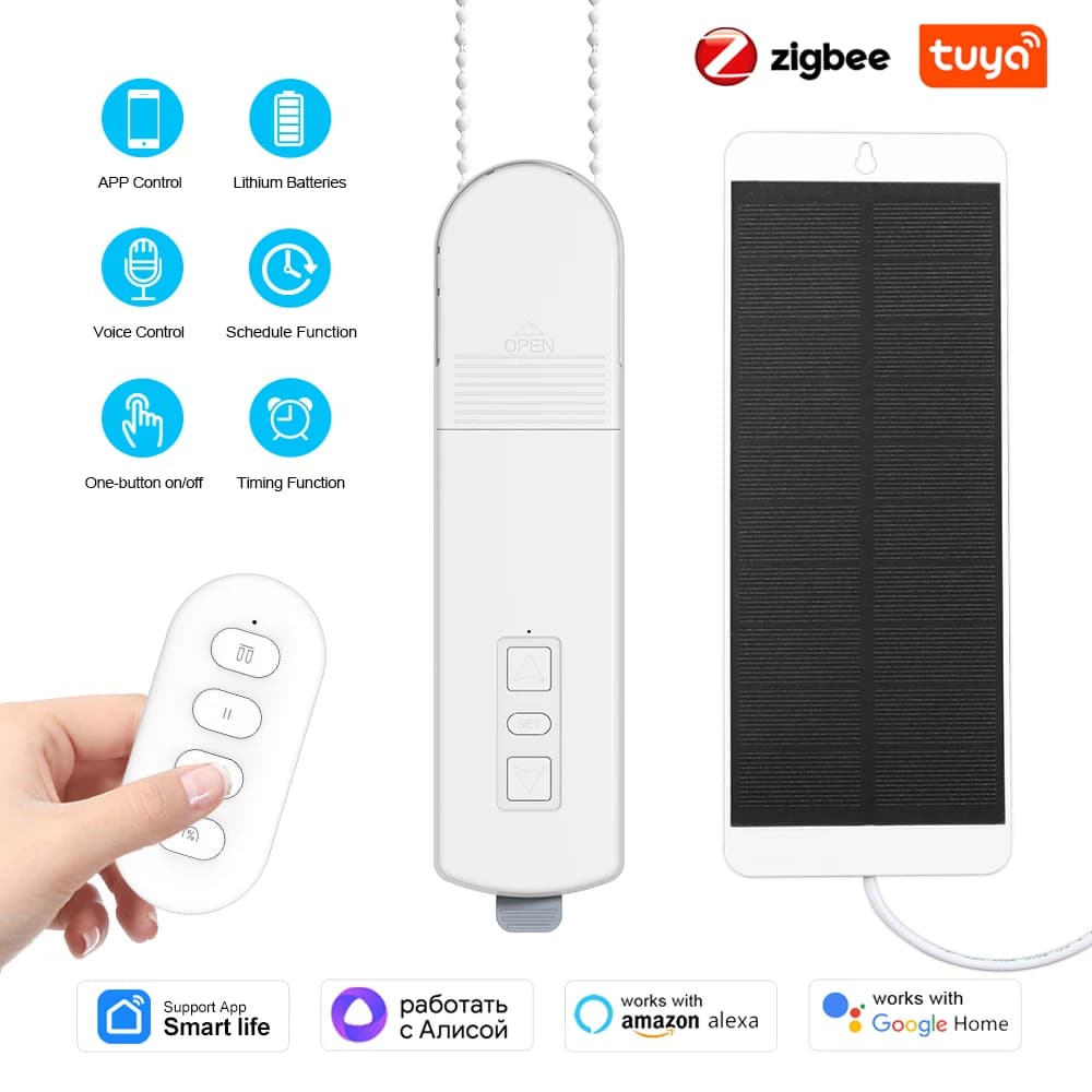 Smart fai da te motorizzato catena a rulli Tuya Zigbee tende tende motore di azionamento alimentato da pannelli solari funziona con APP Alexa Google Home