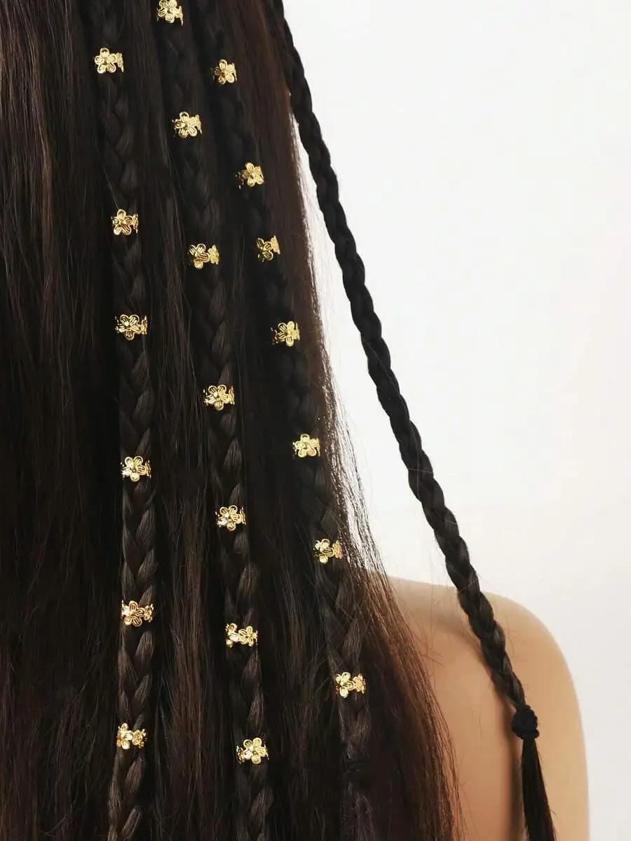 40pcs/Pack Flower Braid Hair Rings, Metal Pendants Y2K Hair Accessories For Party, Punk, Hair Clips, School Stuff, College, Vaca