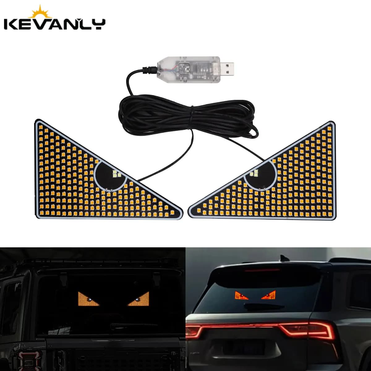 1 paio metà cerchio/triangolo USB Devil Eyes LED pannello a matrice spia auto anteriore parabrezza posteriore display segnale luci flash